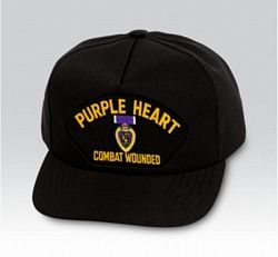 Purple Heart Combat Wounded with Purple Heart Medal Black Ball Cap US Made - 771393