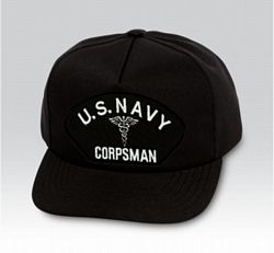 US Navy Corpsman Insignia Black Ball Cap US Made - 771418