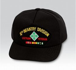4th Infantry Division Vietnam Veteran with Ribbons Black Ball Cap US Made - 771449