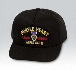 Purple Heart Combat Wounded WWII with Purple Heart Medal Black Ball Cap US Made - 771602