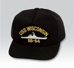 USS Wisconsin BB-64 with Ship Silhouette Black Ball Cap US Made - 771625