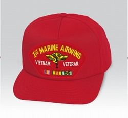 1st Marine Airwing Vietnam Veteran with Ribbons Red Ball Cap US Made - 821481