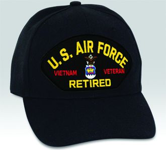 US Air Force Vietnam Veteran Retired Emblem Black Ball Cap Import - 661824