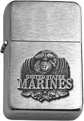 Brushed Chrome United States Marines Eagle Star Lighter - 3414090