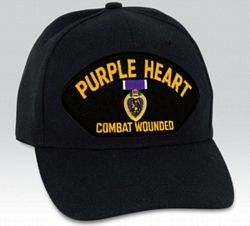 Purple Heart Combat Wounded with Purple Heart Medal Black Ball Cap Import - 661393