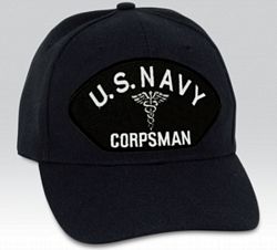 US Navy Corpsman Insignia Black Ball Cap Import - 661418