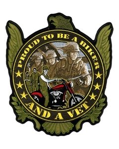 FLC1910 - Proud to be a Biker and a Vet Back Patch (5 x 6  inch)