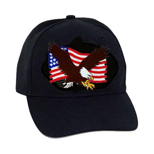 Black ballcap 6 panel with American Flag/Eagle Patch - 661148